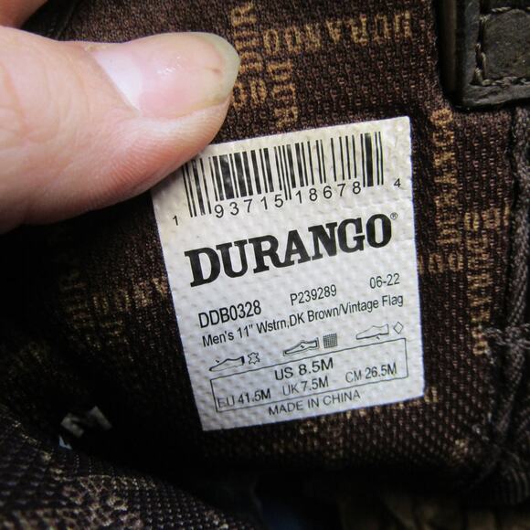 Durango Mens Size 8.5 M Brown Leather American Flag Cowboy Western Boots